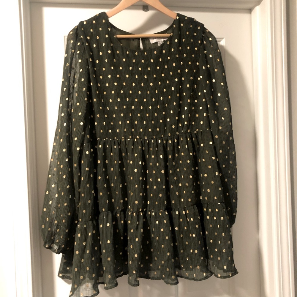 Ruffle Green and Gold polka dot top